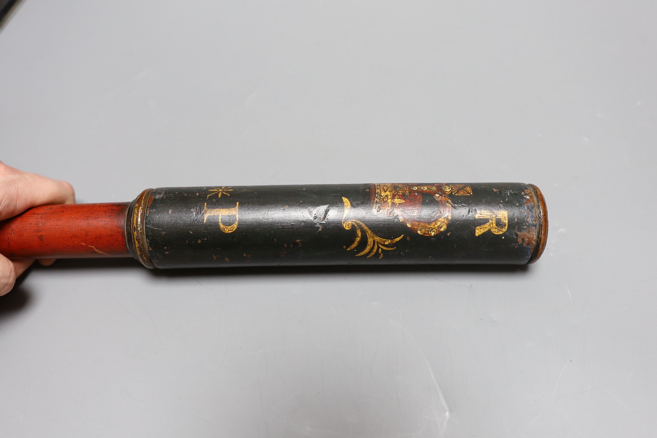 A Victorian Metropolitan police truncheon and a bayonet, truncheon 43 cms long